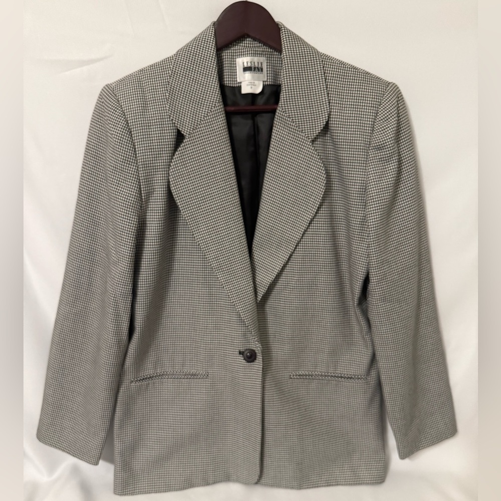 Leslie Fay Sportswear Women’s Black and White Houndstooth Blazer Size 8